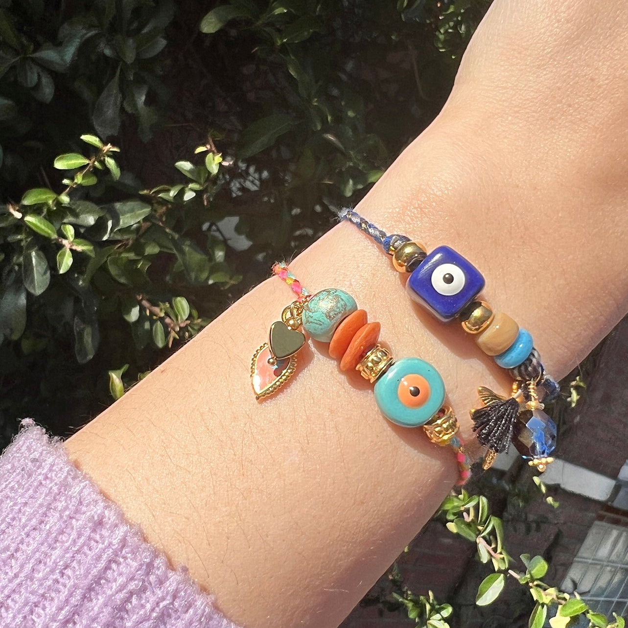 Kleurrijk armbandje met keramieke evil eye