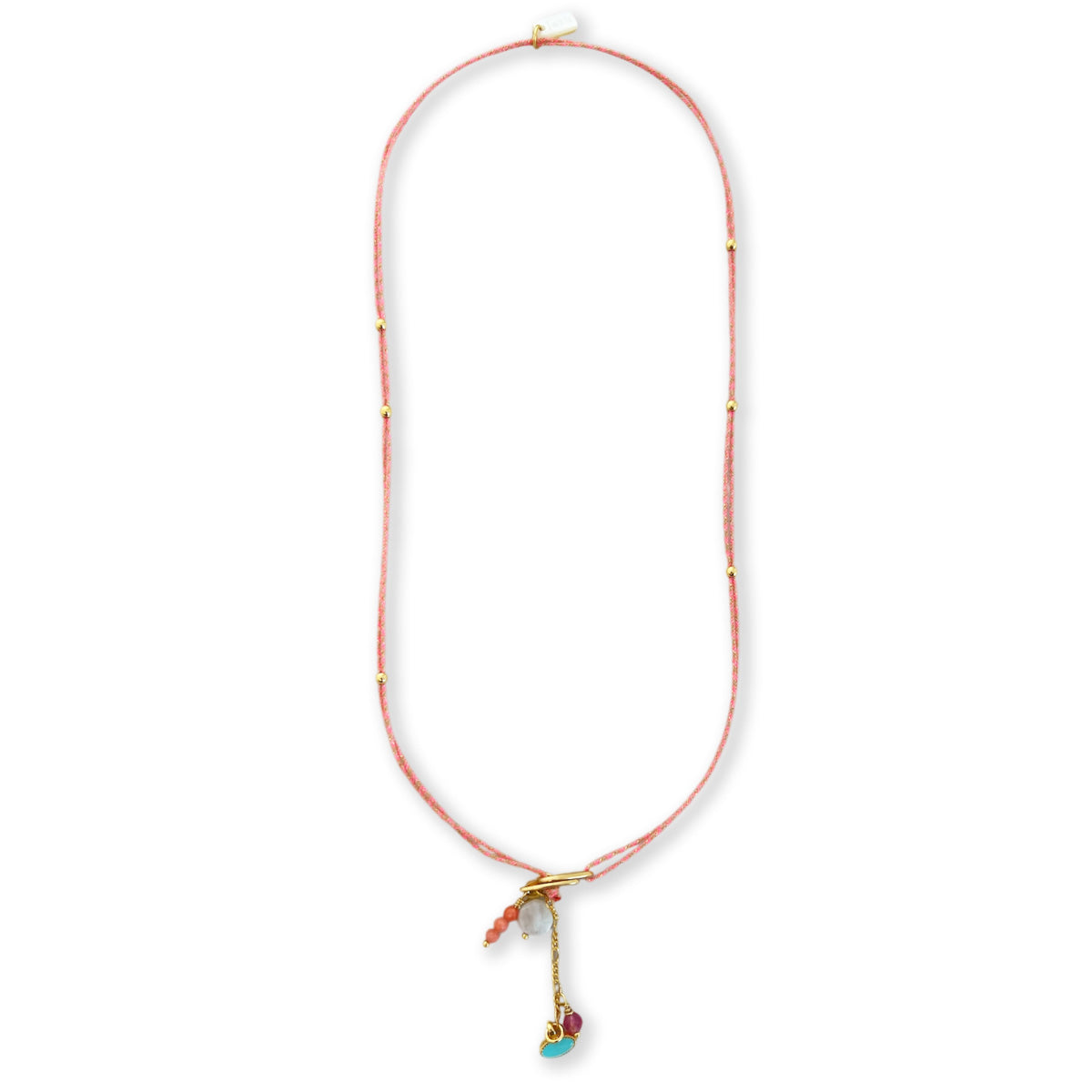 Nona subtiele halsketting met kleine charms, zalmroze