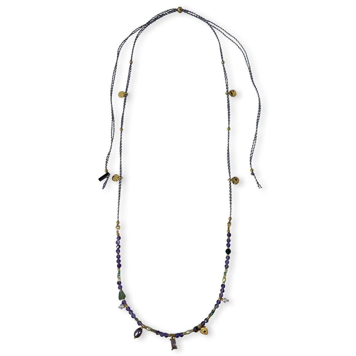 Nona Halskette mit Halbedelsteinen und kleinen Charms fuchsia/blau