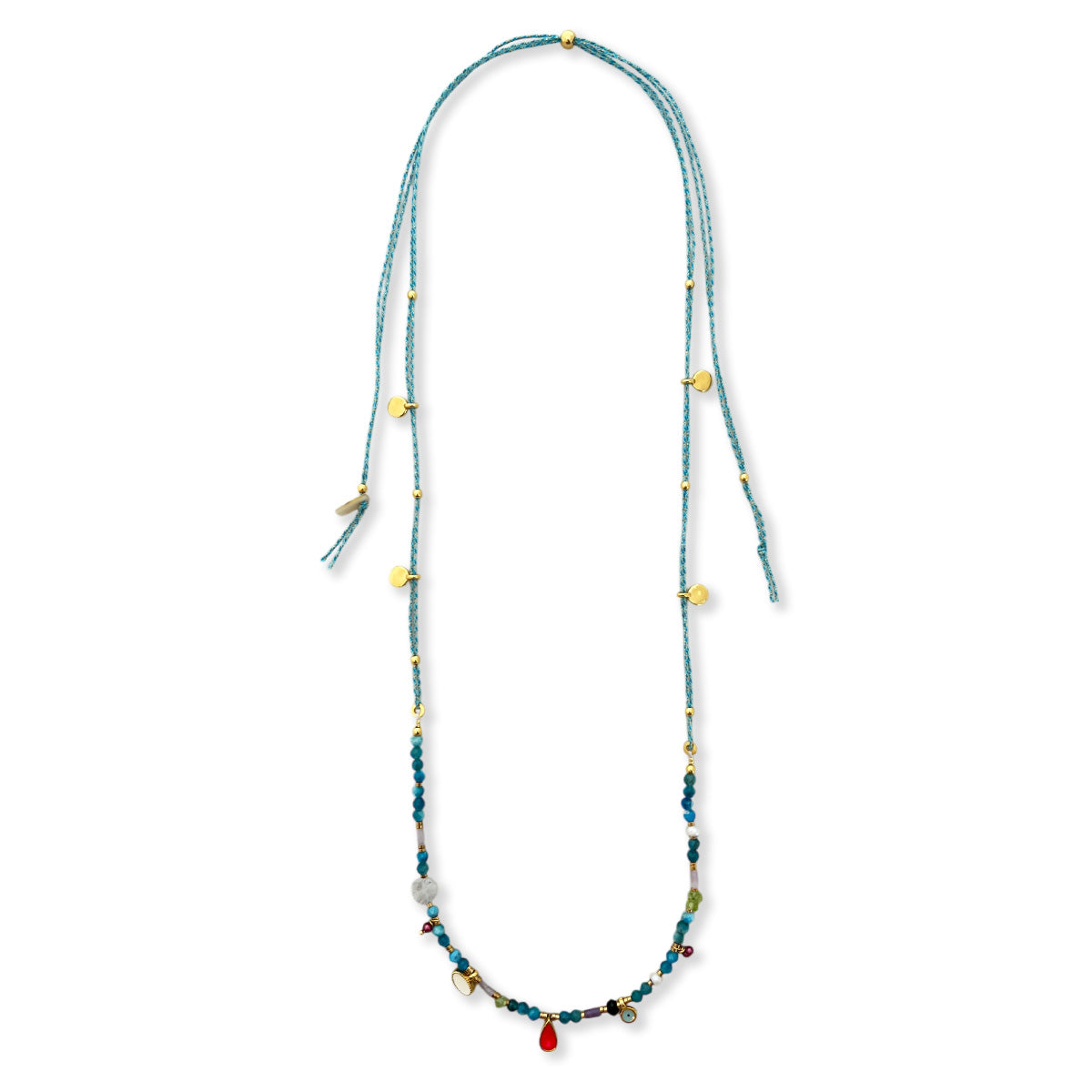 Nona ketting met semi-precious stones en kleine charms blauw