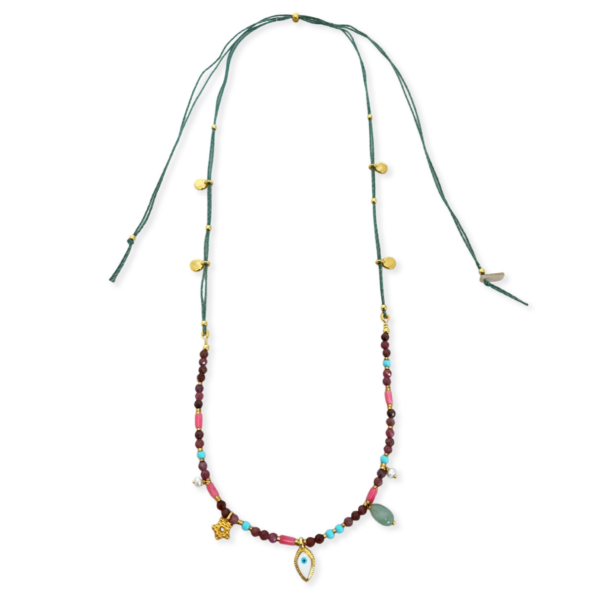 Nona ketting met semi-precious stones en kleine charms blauw