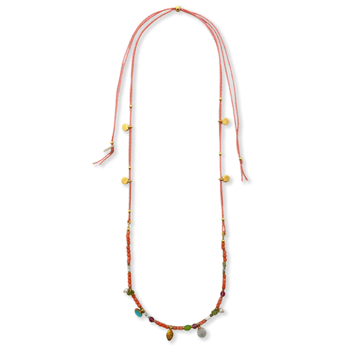 Nona ketting met semi-precious stones en kleine charms blauw