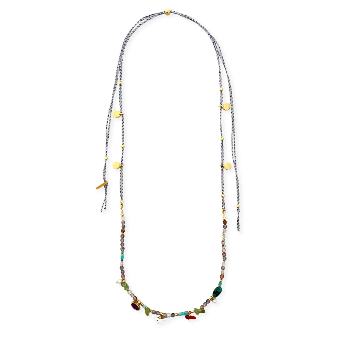 Nona ketting met semi-precious stones en kleine charms blauw