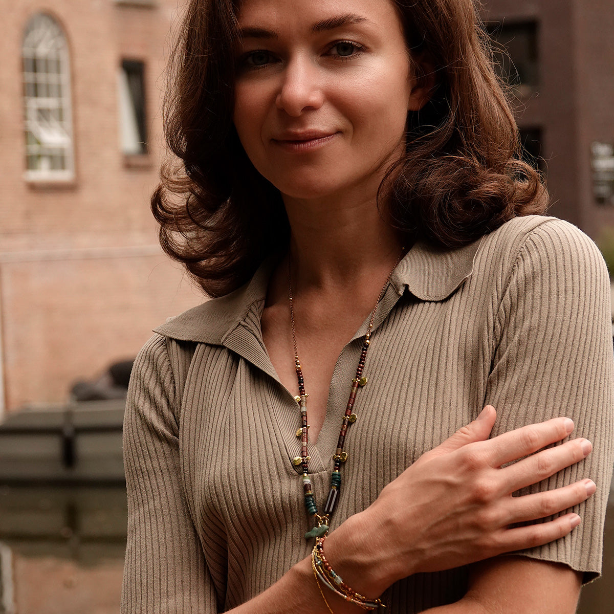 Nona ketting met semi-precious stones in warme aardetinten