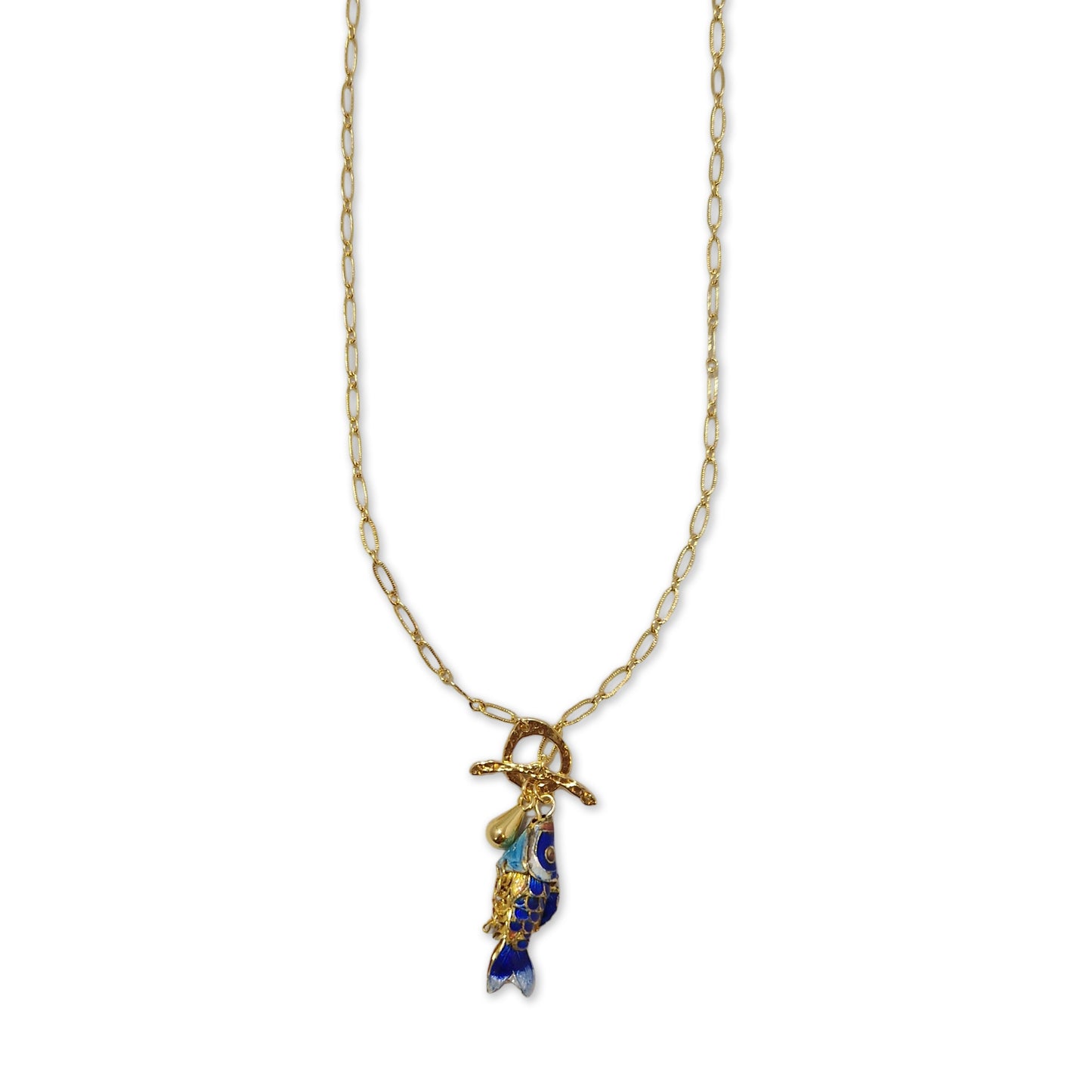 Reina halsketting met vis, gold plated, 48 cm