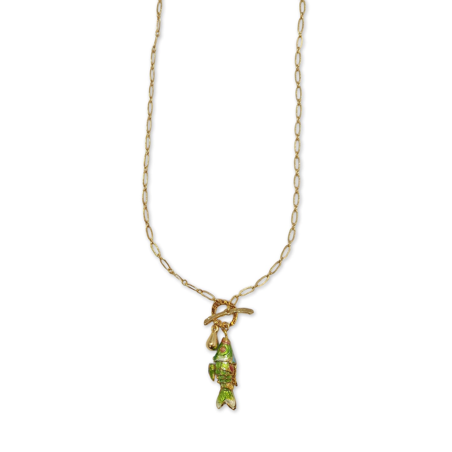 Reina halsketting met vis, gold plated, 48 cm