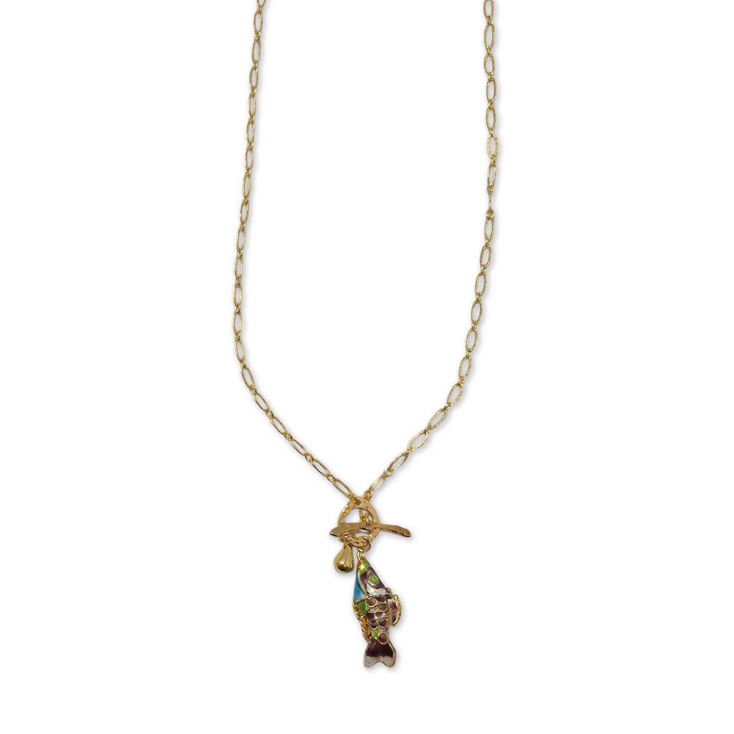 Reina halsketting met vis, gold plated, 48 cm