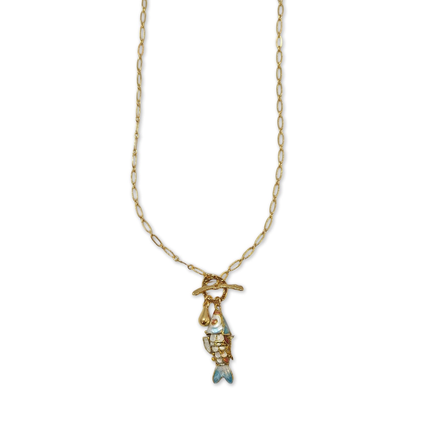 Reina halsketting met vis, gold plated, 48 cm