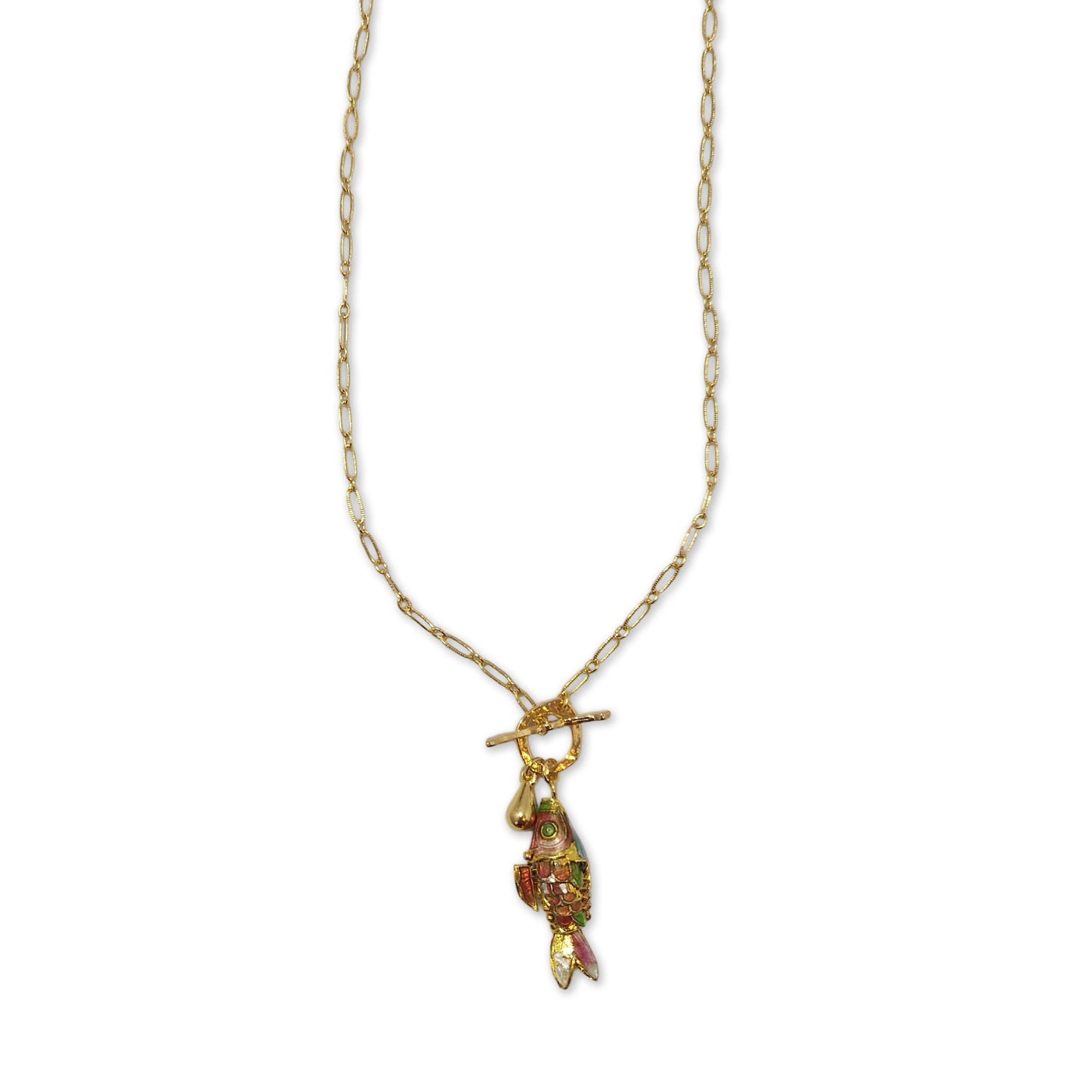 Reina halsketting met vis, gold plated, 48 cm