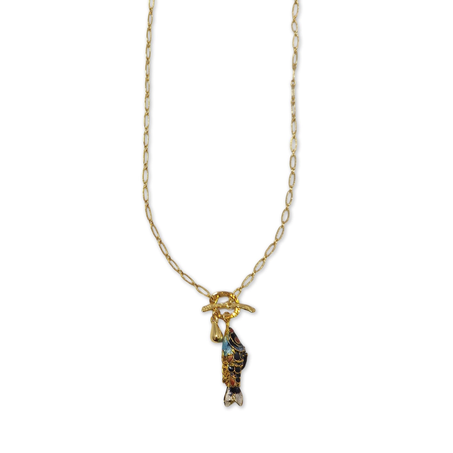 Reina halsketting met vis, gold plated, 48 cm