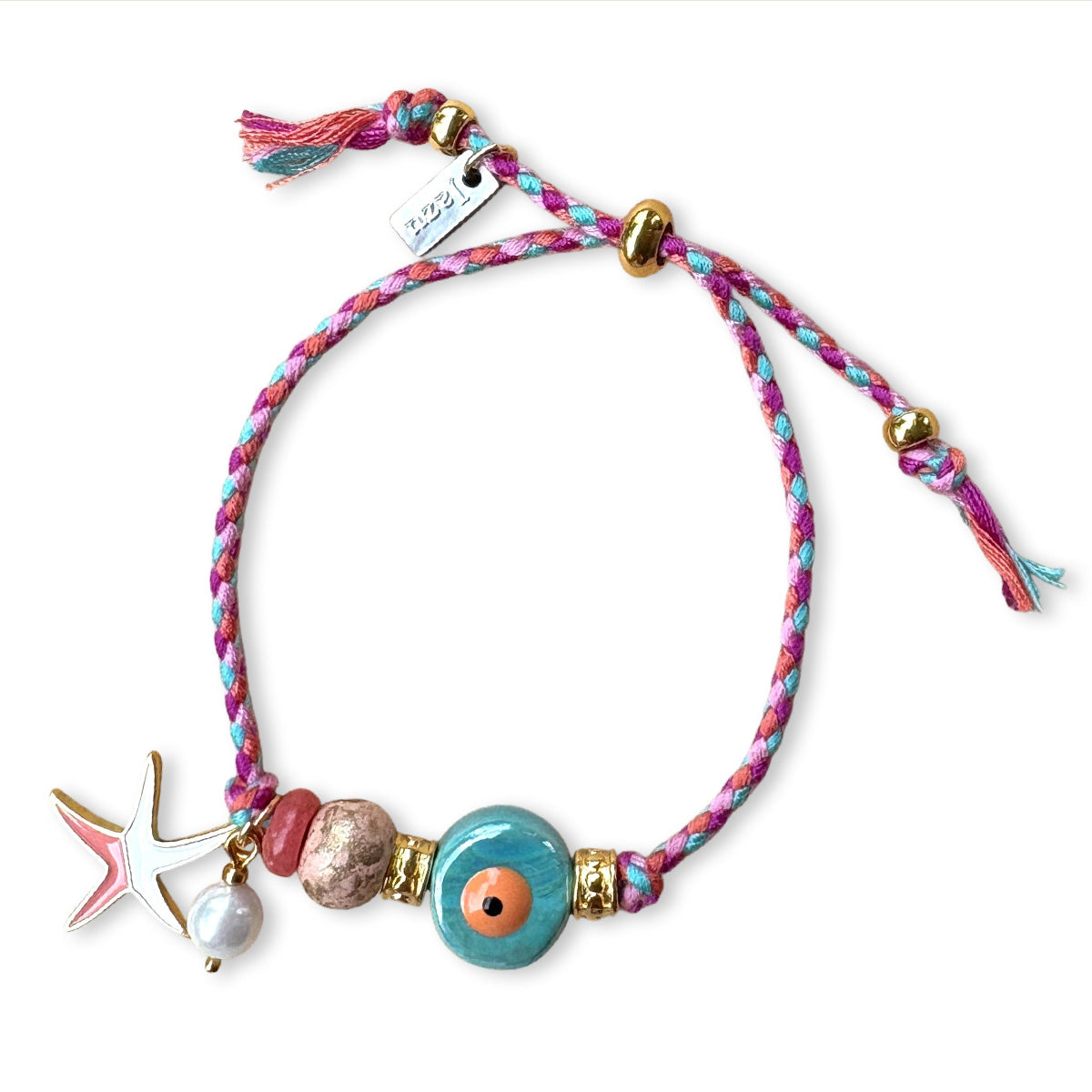 Kleurrijk armbandje met keramieke evil eye