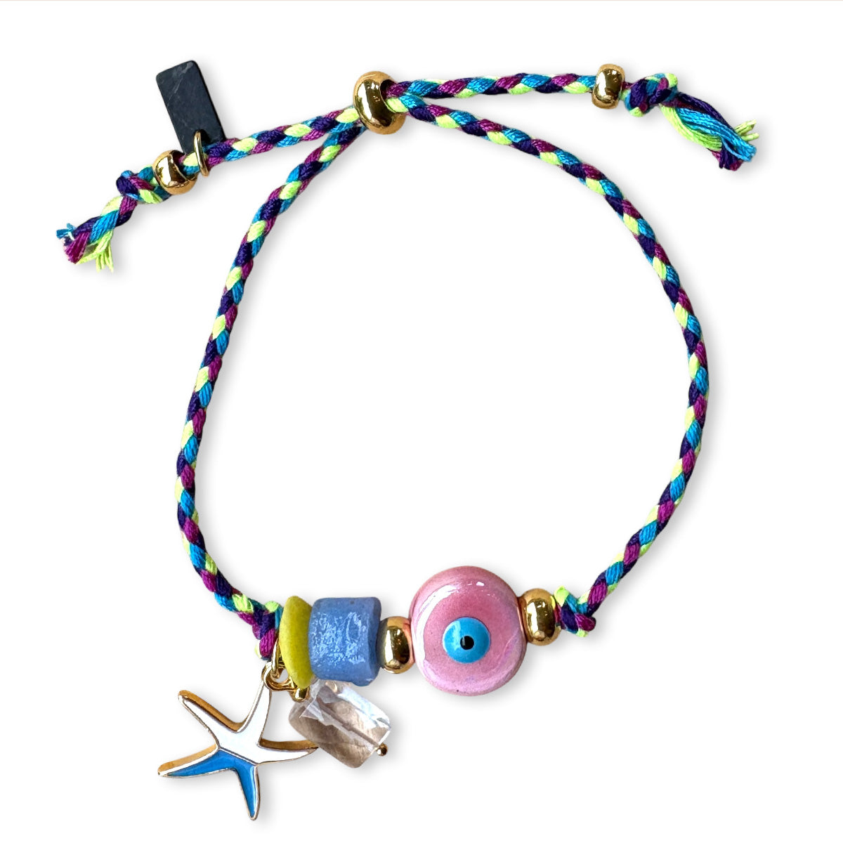 Kleurrijk armbandje met keramieke evil eye