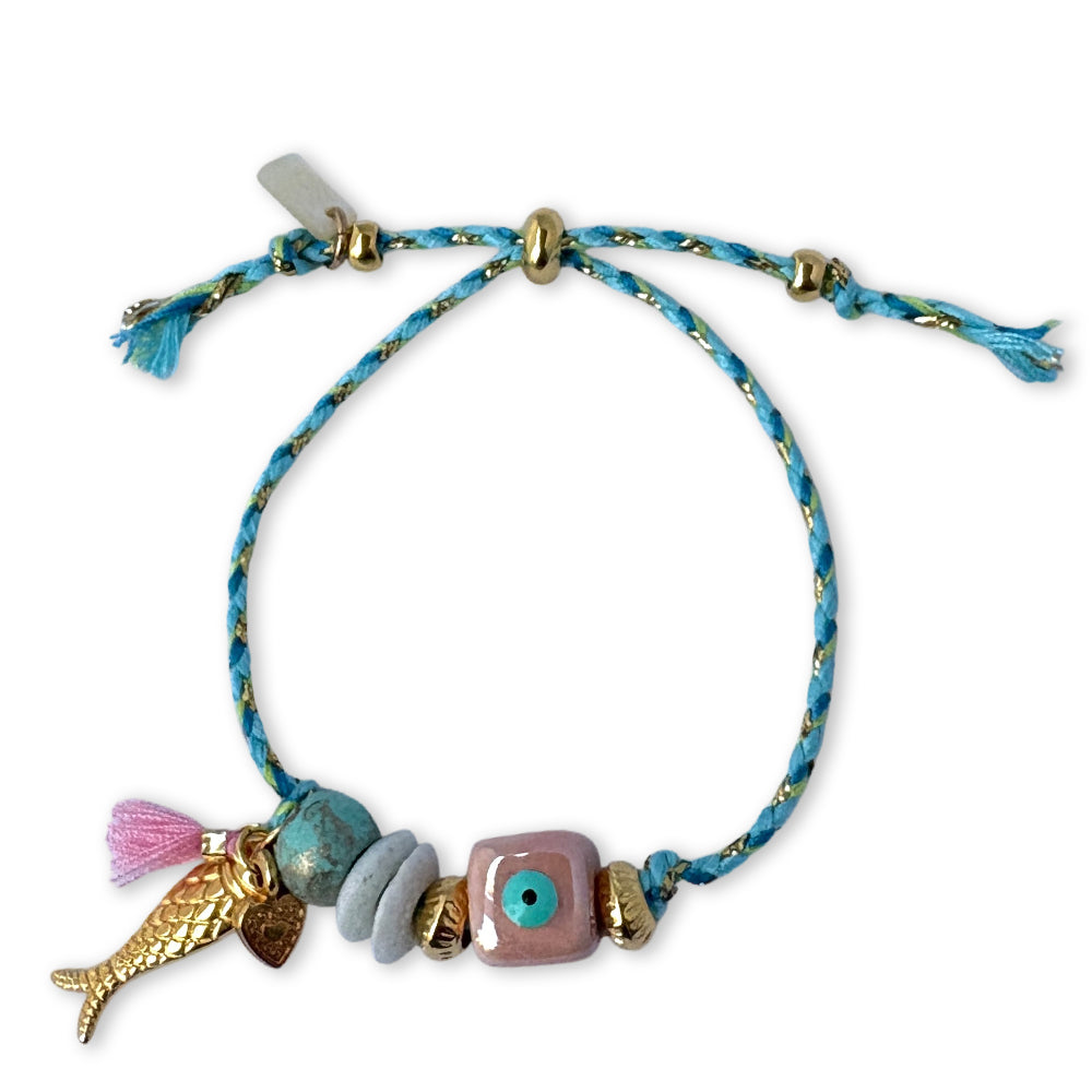 Kleurrijk armbandje met keramieke evil eye