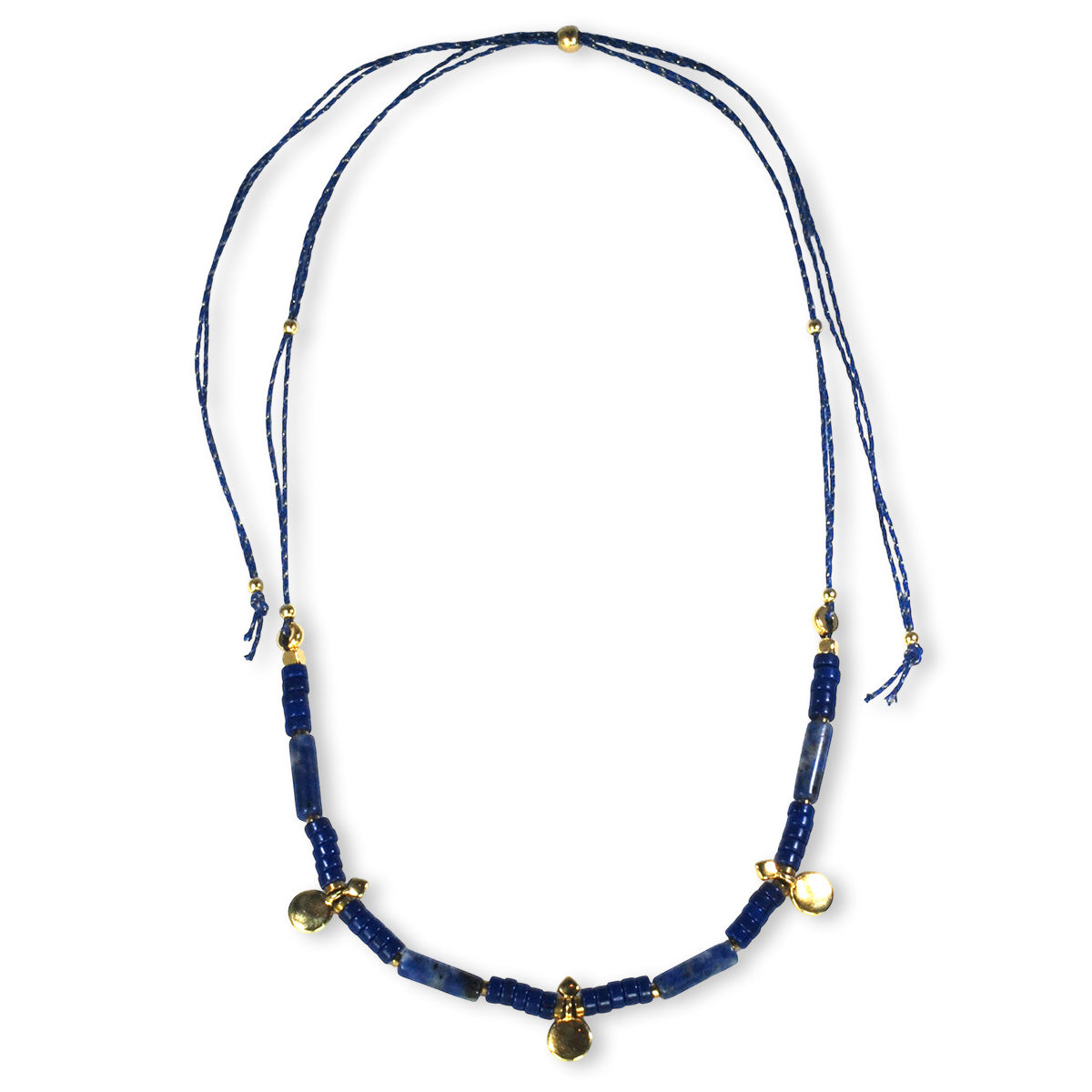 Nona necklace with semi-precious stones and small charms fuchsia/blue