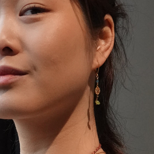 Nona earrings with varying elements, semi-precious